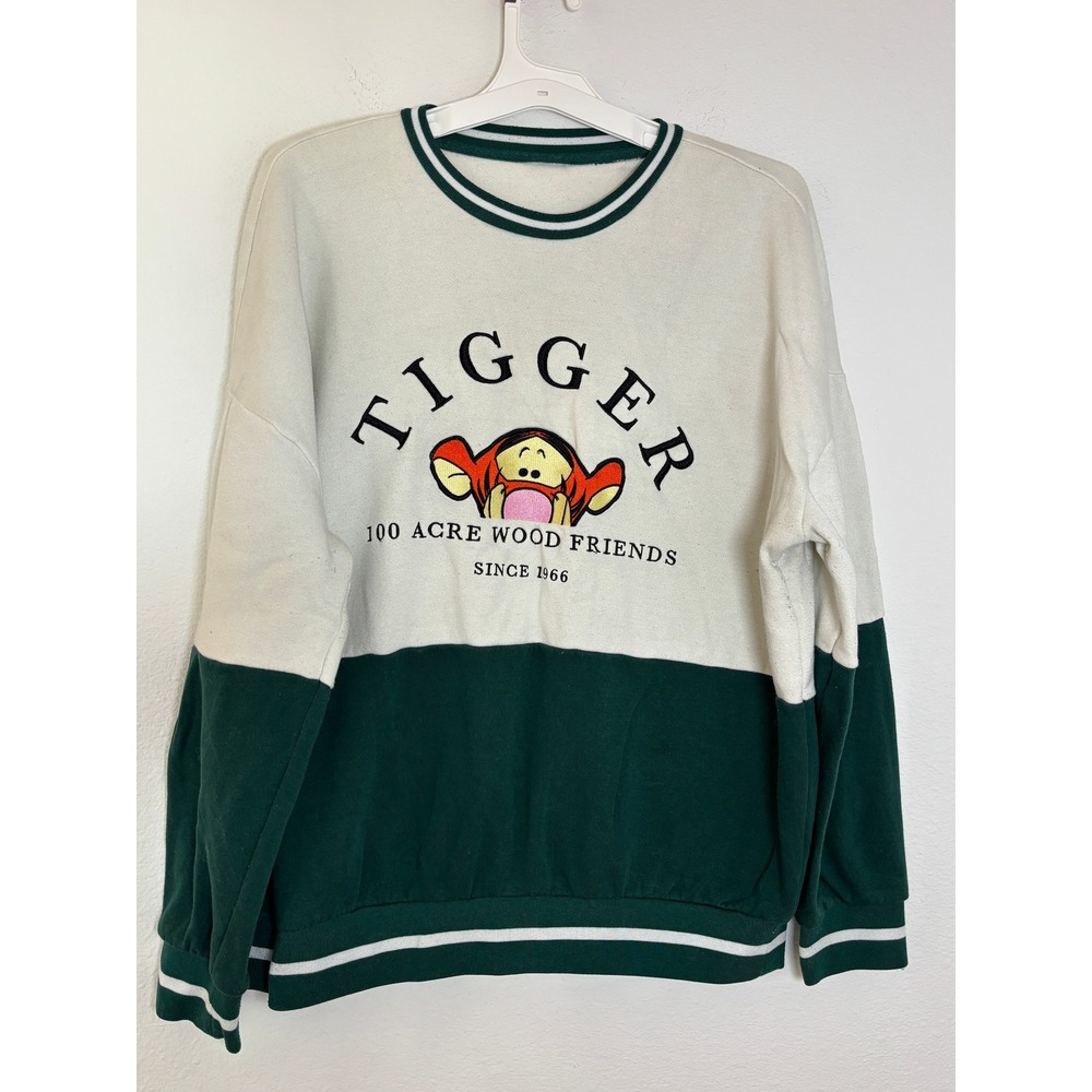 Disney Tigger 100 Acre Wood Friends Colorblock Sweatshirt Green Cream XL